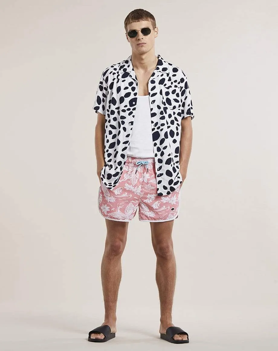 Aloha Print Mens Swim Shorts | Coral
