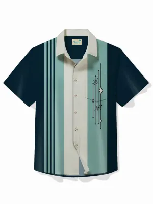 Alohadaddy 50's Mid Century Geometric Art Men's Vintage Bowling Shirt Stretch Pocket Camp Shirt Big Tall