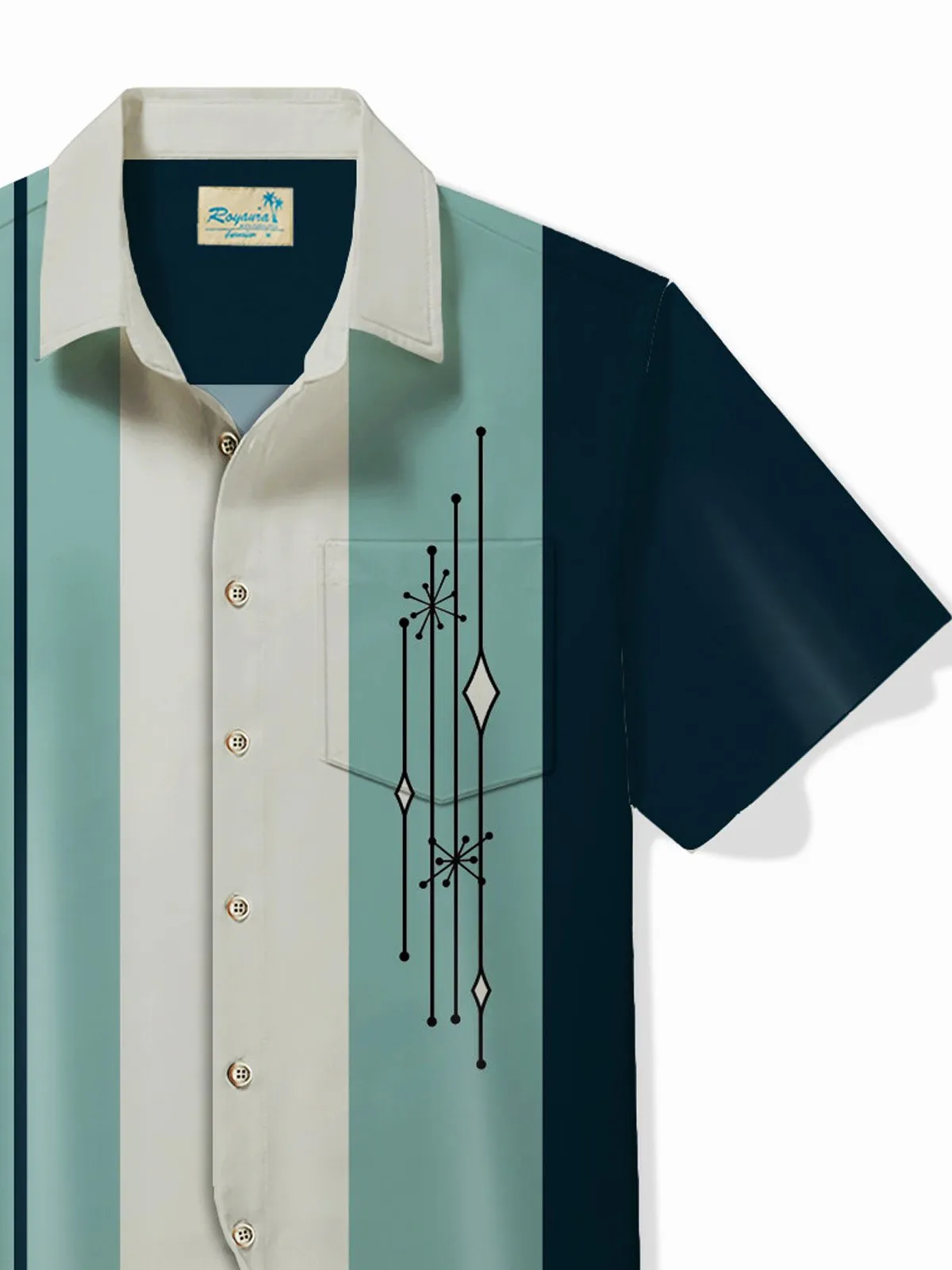 Alohadaddy 50's Mid Century Geometric Art Men's Vintage Bowling Shirt Stretch Pocket Camp Shirt Big Tall