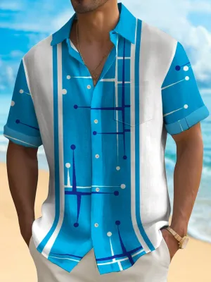 Alohadaddy 50's Retro Mid-Century Geometric Men's Bowling Shirt Stretch Pocket Camp Shirt Big Tall