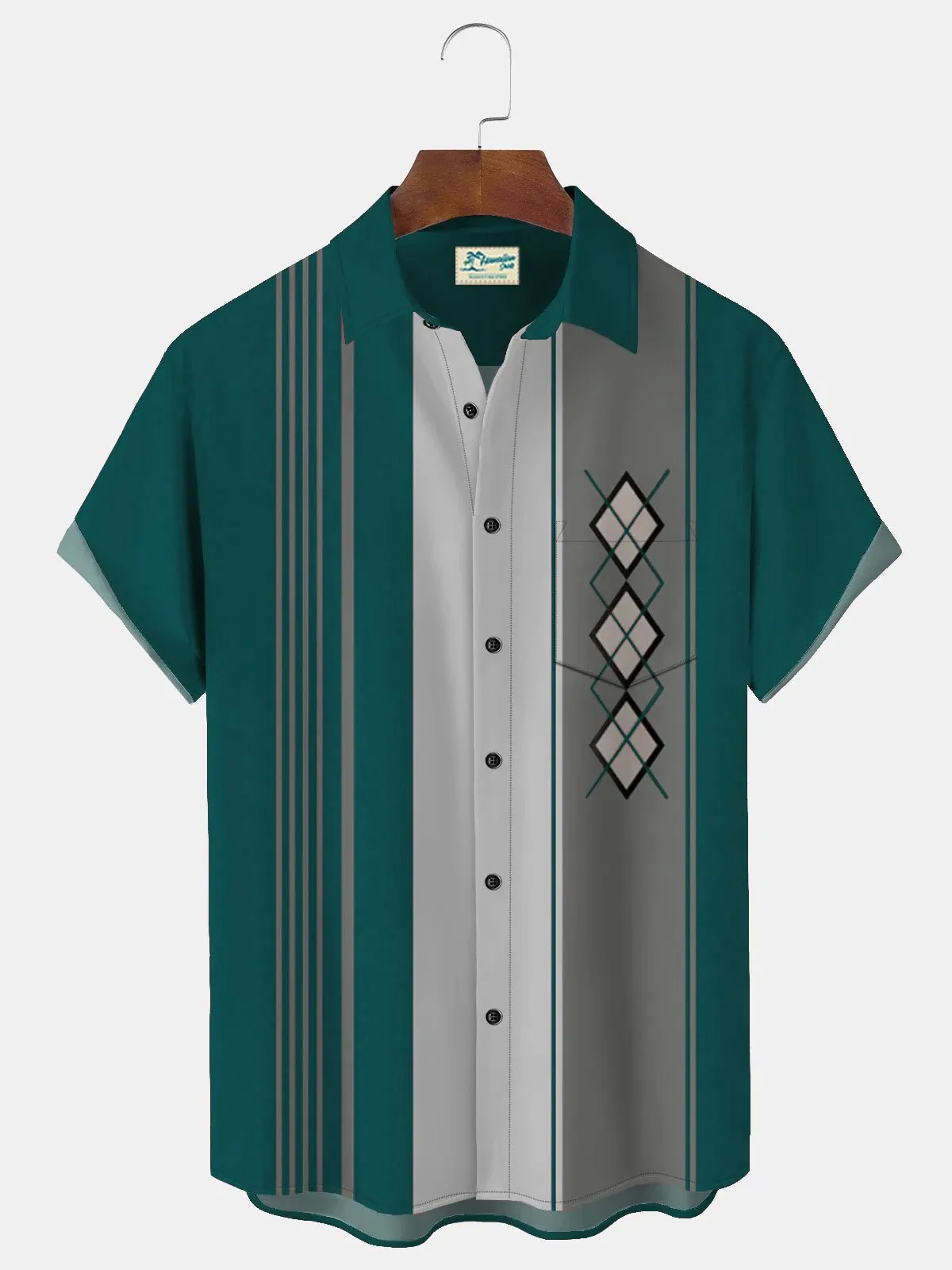 Alohadaddy 50's Retro Mid-Century Geometric Men's Bowling Shirts Stretch Plus Size Aloha Camp Pocket Shirts