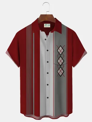 Alohadaddy 50's Retro Mid-Century Geometric Men's Bowling Shirts Stretch Plus Size Aloha Camp Pocket Shirts