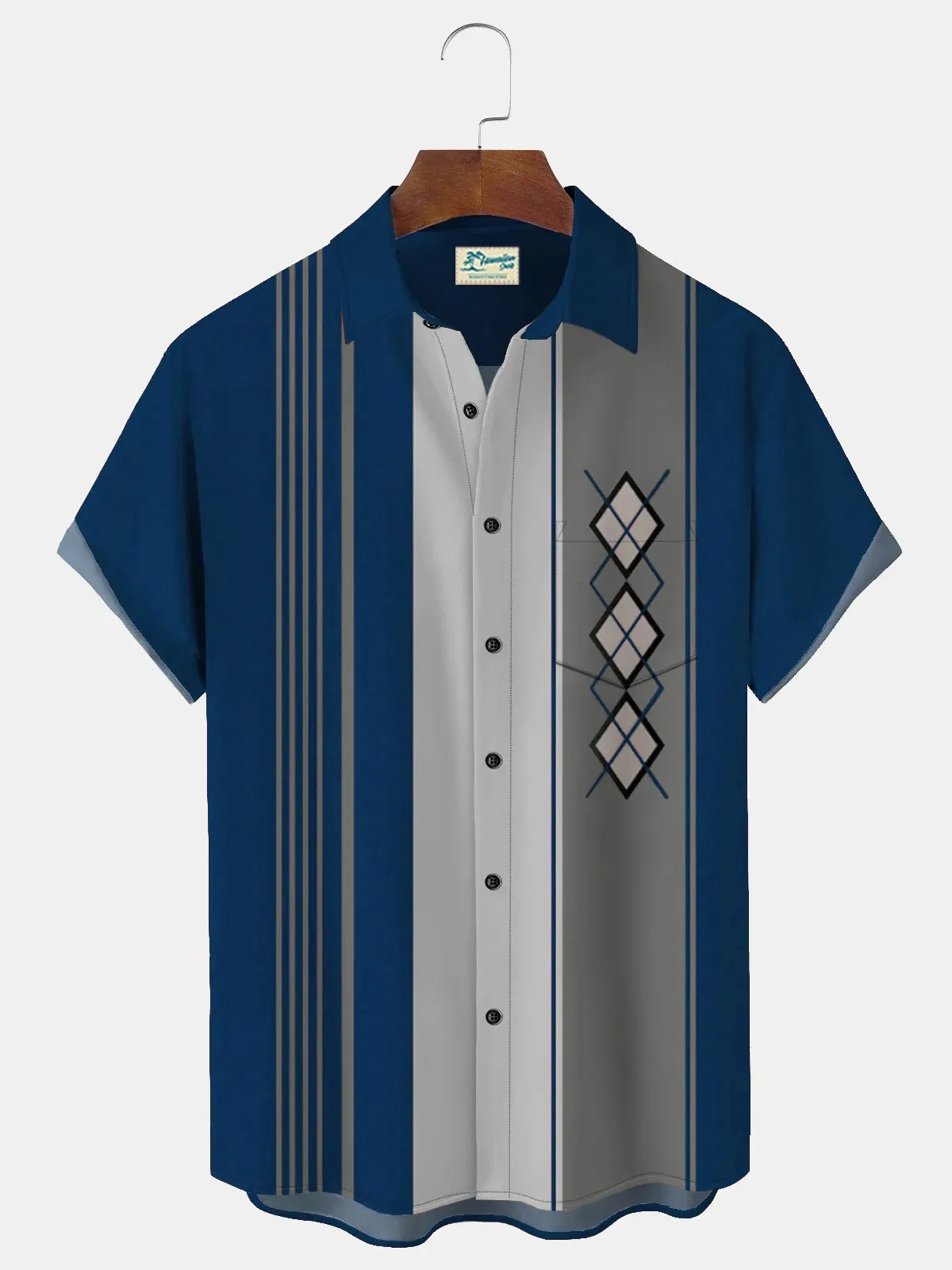 Alohadaddy 50's Retro Mid-Century Geometric Men's Bowling Shirts Stretch Plus Size Aloha Camp Pocket Shirts
