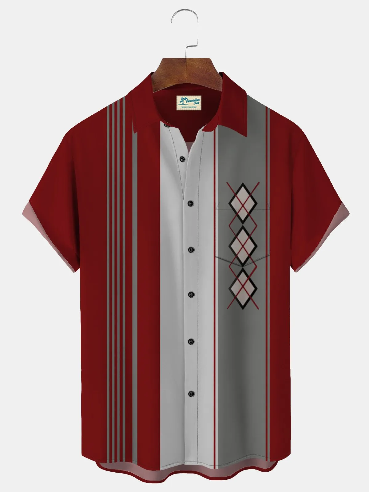 Alohadaddy 50's Retro Mid-Century Geometric Men's Bowling Shirts Stretch Plus Size Aloha Camp Pocket Shirts