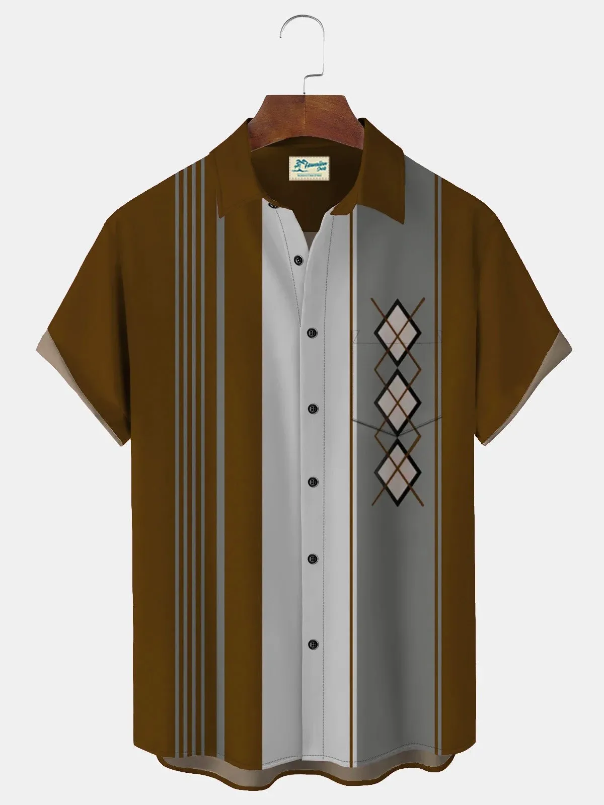 Alohadaddy 50's Retro Mid-Century Geometric Men's Bowling Shirts Stretch Plus Size Aloha Camp Pocket Shirts