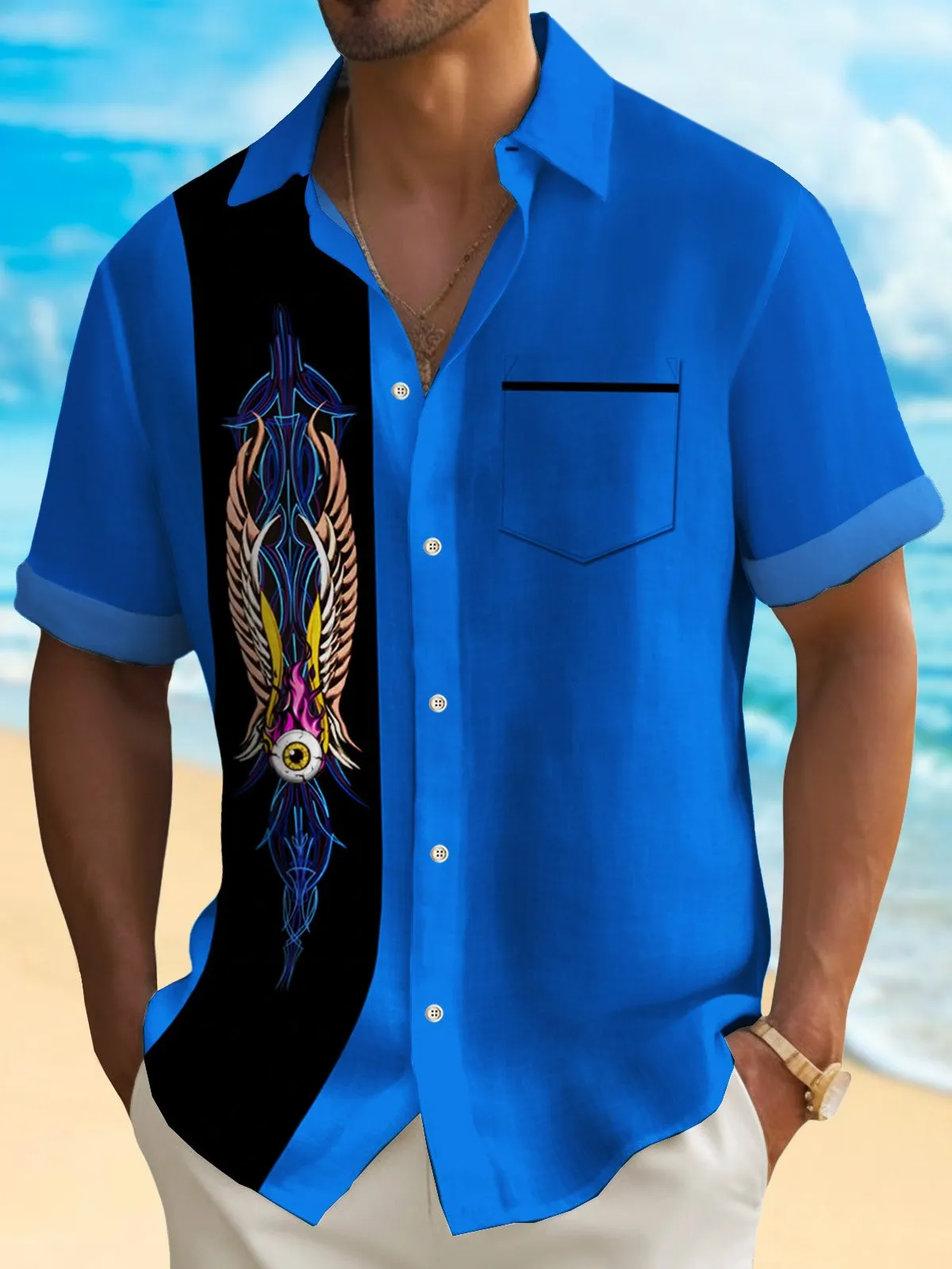 Alohadaddy 50's Vintage Bowling Shirt Car Pinstripe Stretch Quick Dry Camp Pocket Shirt Big Tall