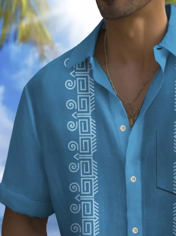 Alohadaddy 60's Vintage Men's Guayabera Shirt Stretch Pocket Camp Shirt Big Tall