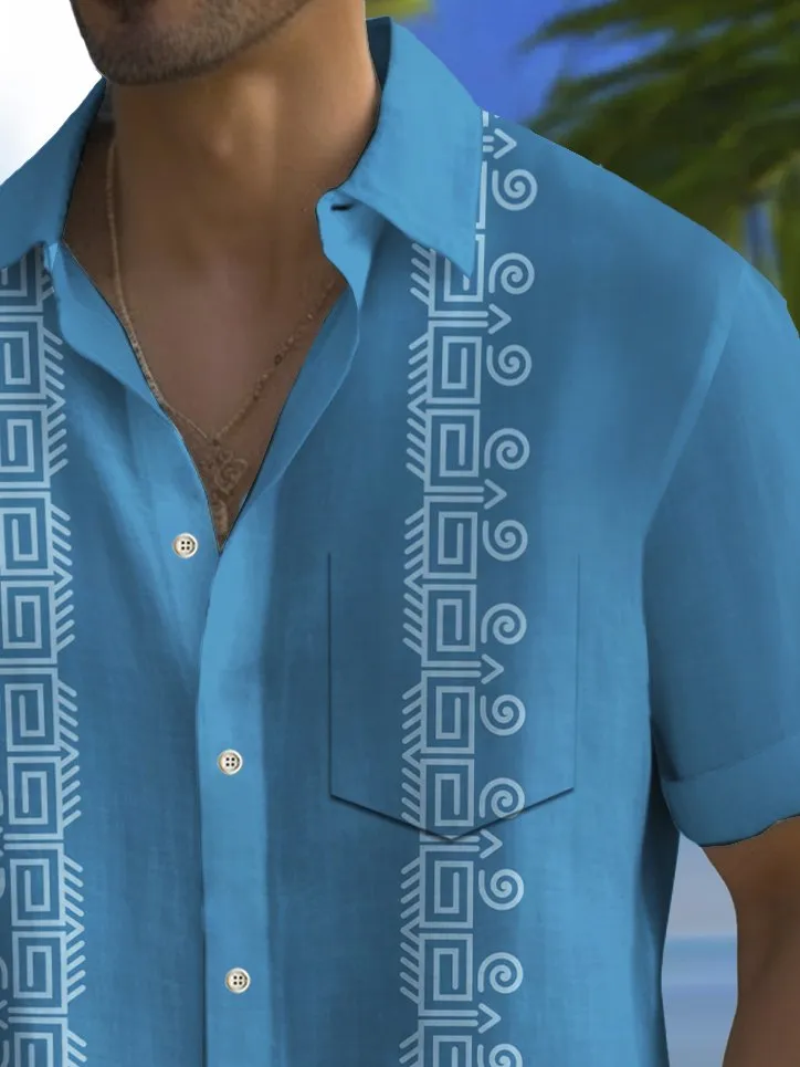 Alohadaddy 60's Vintage Men's Guayabera Shirt Stretch Pocket Camp Shirt Big Tall