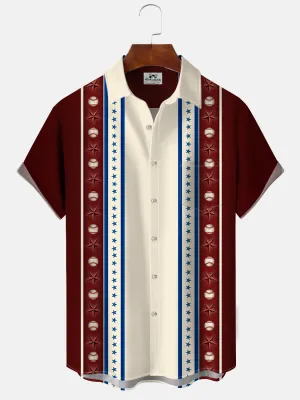 Alohadaddy Baseball Five-pointed Star Button Pocket Casual 50S Bowling Commuter Short Sleeve Shirt