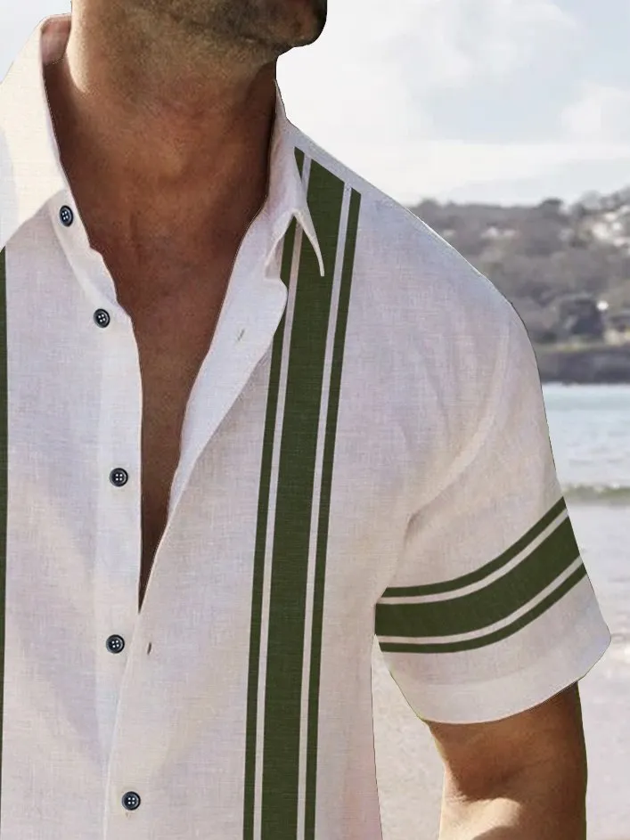 Alohadaddy Basic Striped Printed Chest Pocket Shirt Plus Size Men's Shirt Big Tall