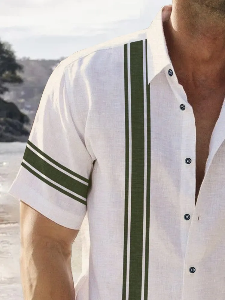 Alohadaddy Basic Striped Printed Chest Pocket Shirt Plus Size Men's Shirt Big Tall