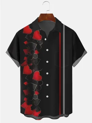 Alohadaddy Black Casual Poker Cotton-Blend Plus Size Bowling Shirts