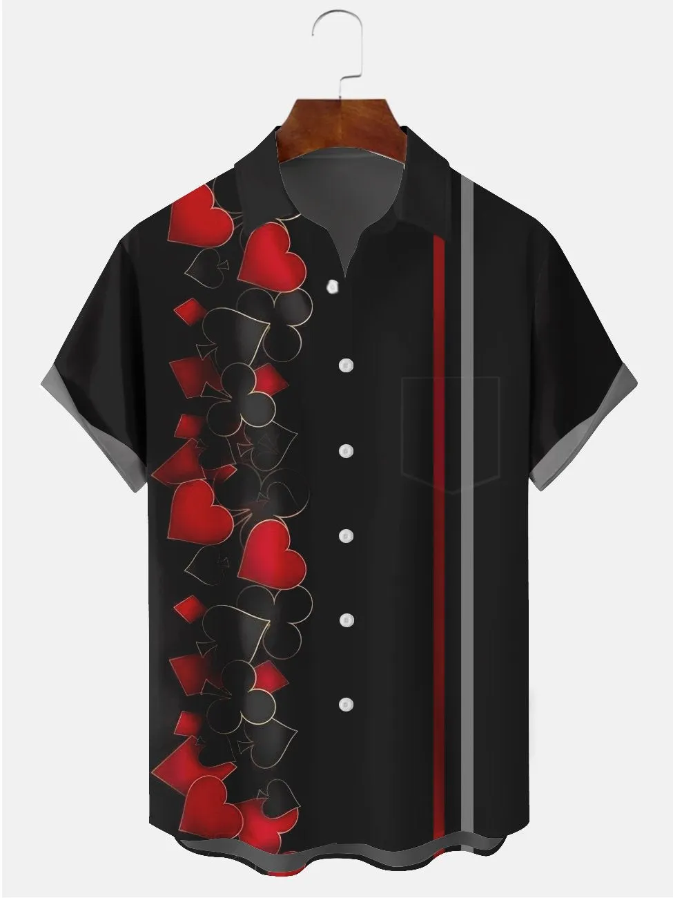 Alohadaddy Black Casual Poker Cotton-Blend Plus Size Bowling Shirts