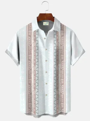 Alohadaddy Ethnic Pattern Buttons Pockets Casual 50S Bowling Commuting Short Sleeve Shirt