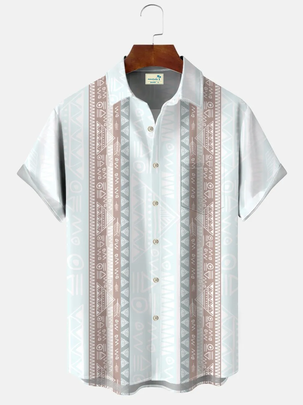 Alohadaddy Ethnic Pattern Buttons Pockets Casual 50S Bowling Commuting Short Sleeve Shirt