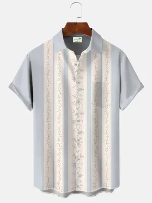 Alohadaddy Flower National Men Pocket Button Casual 50S Bowling Commuter Short Sleeve Shirt