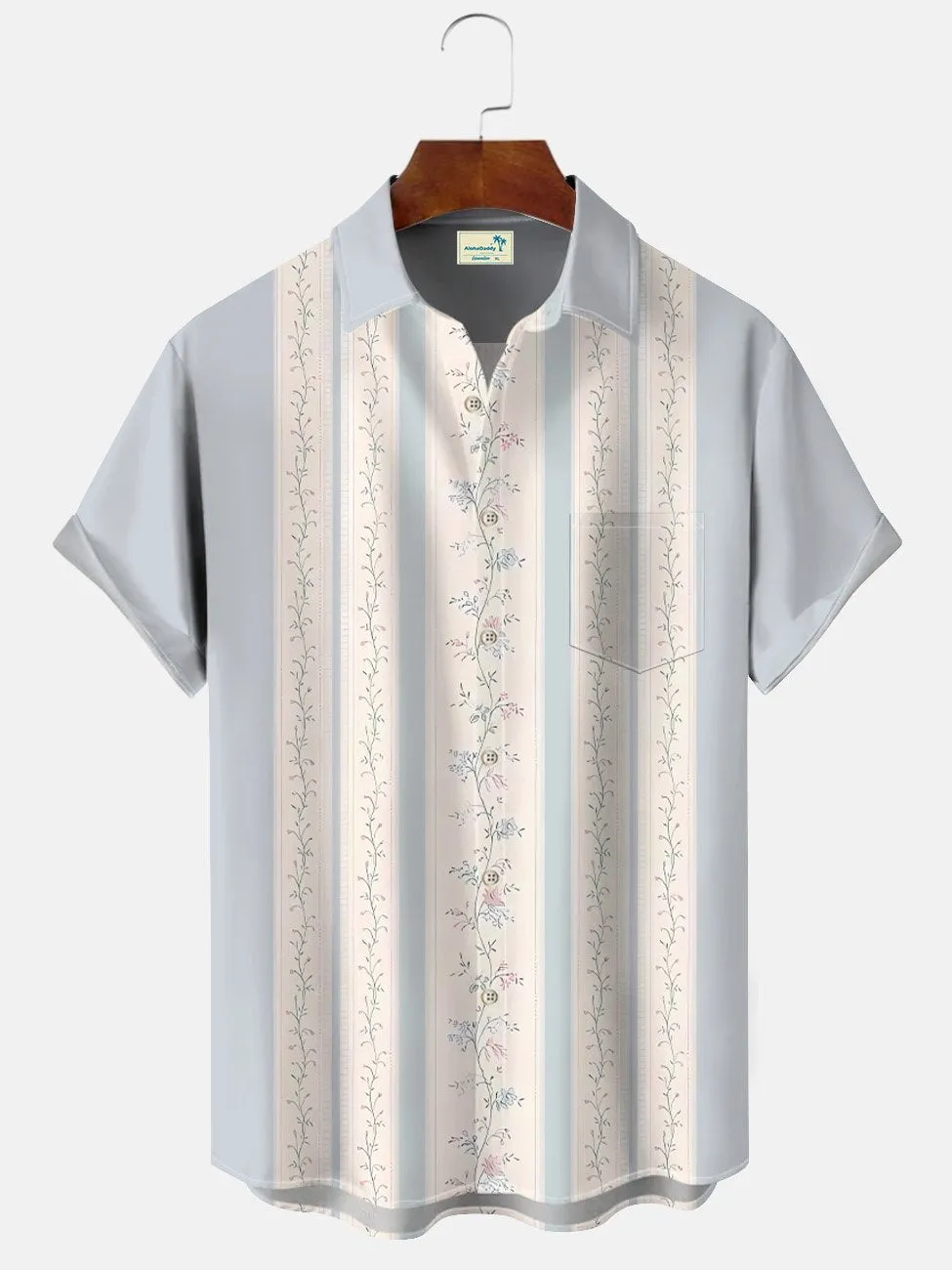 Alohadaddy Flower National Men Pocket Button Casual 50S Bowling Commuter Short Sleeve Shirt