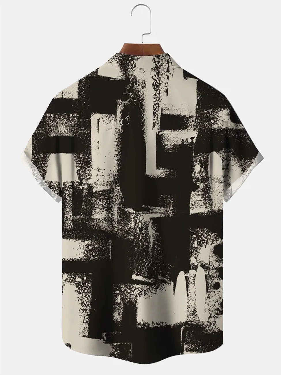 Alohadaddy Geometric Pattern Retro Geometric Men's Pocket Button Casual Short Sleeve Shirt
