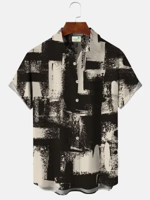 Alohadaddy Geometric Pattern Retro Geometric Men's Pocket Button Casual Short Sleeve Shirt