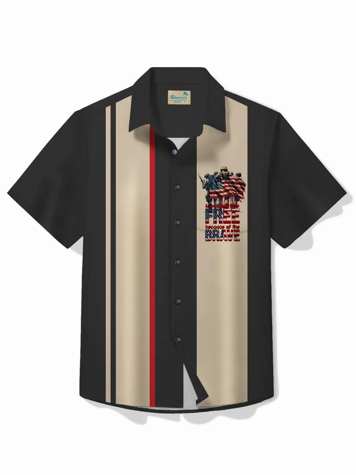 Alohadaddy Holiday Memorial Day Soldier American Flag Print Men's Shirt Easy Care Camping Pocket Shirt Big Tall