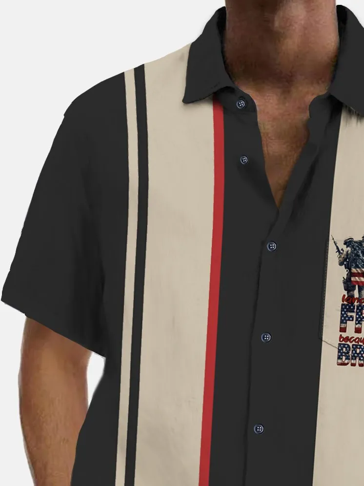 Alohadaddy Holiday Memorial Day Soldier American Flag Print Men's Shirt Easy Care Camping Pocket Shirt Big Tall