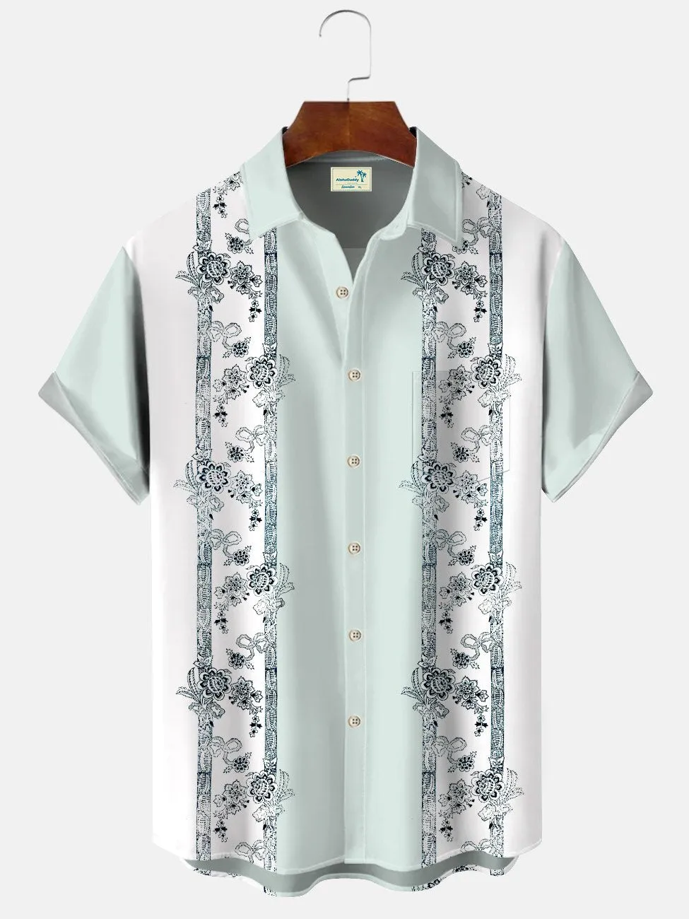 Alohadaddy Plant Leaves Pocket Buttons Casual 50S Bowling Commuter Short Sleeve Shirt