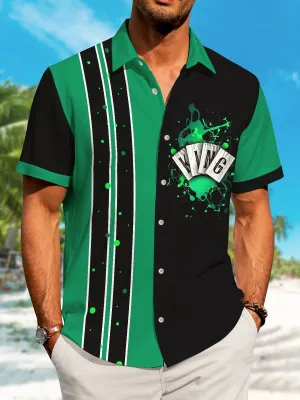 Alohadaddy Poker Contrast Button Pocket Casual Short Sleeve Shirt