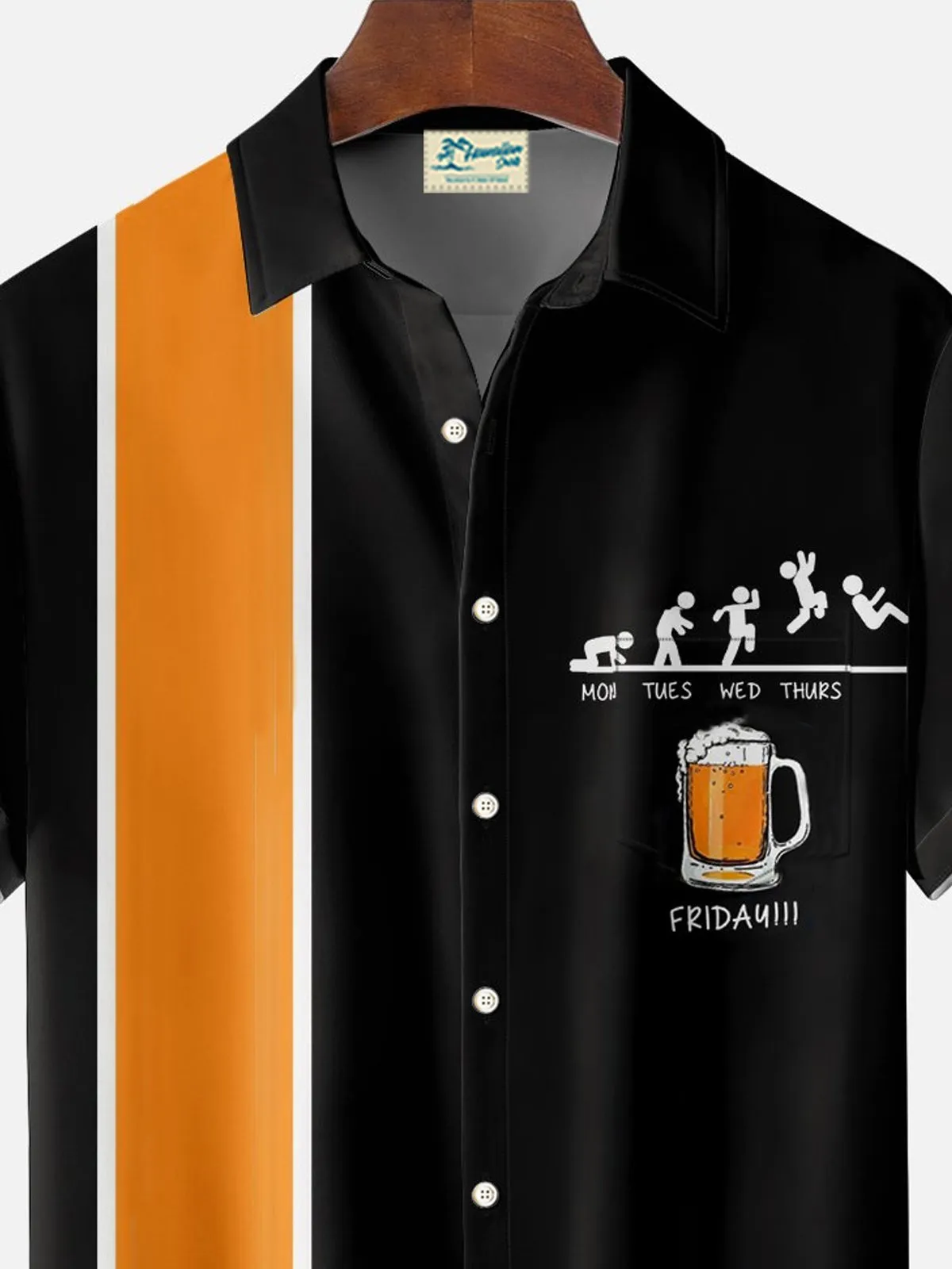Alohadaddy Retro Bowling Fun Beer 3D Digital Printing Men's Button Pocket Short Sleeve Shirt Big & Tall