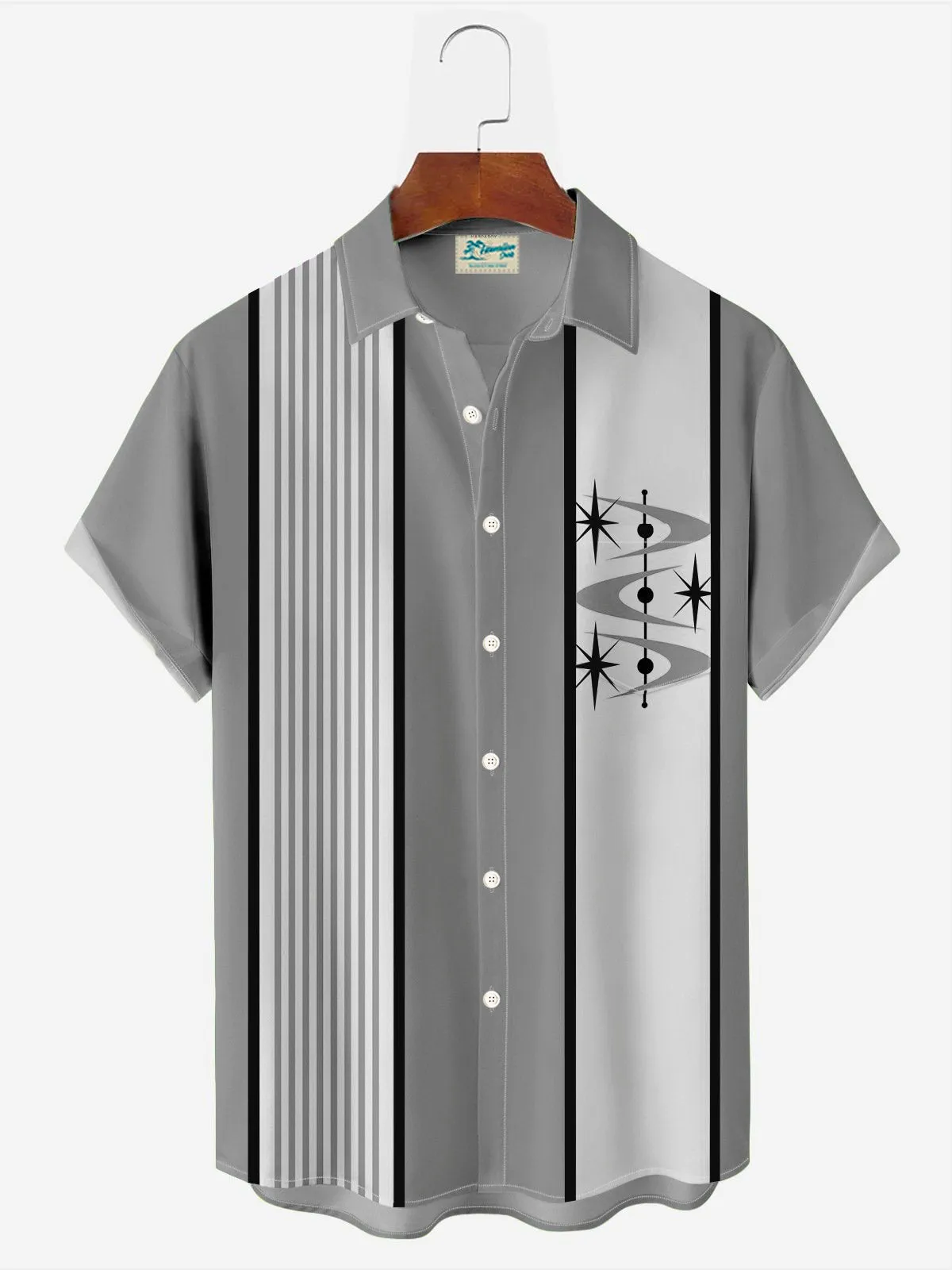 Alohadaddy Retro Bowling Geometric 3D Print Men's Button Pocket Short Sleeve Shirt Big & Tall