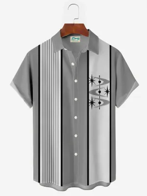 Alohadaddy Retro Bowling Geometric 3D Print Men's Button Pocket Short Sleeve Shirt Big & Tall