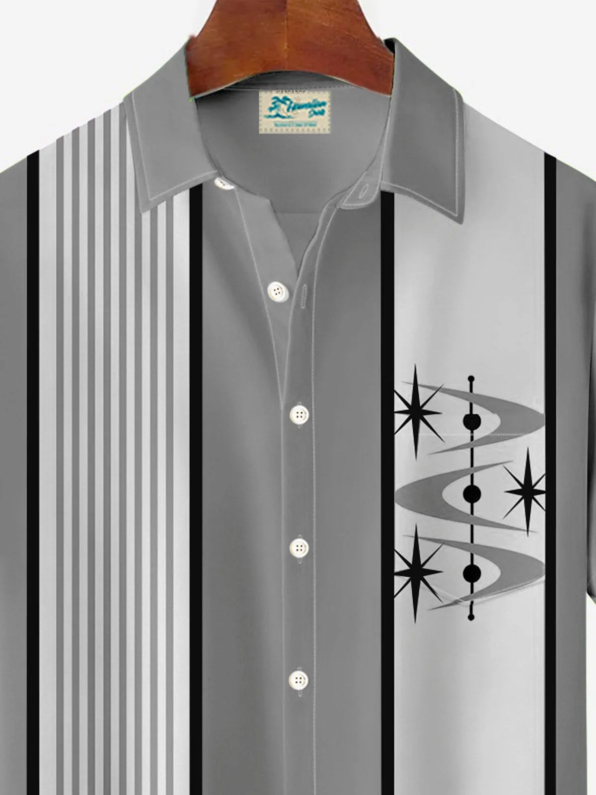 Alohadaddy Retro Bowling Geometric 3D Print Men's Button Pocket Short Sleeve Shirt Big & Tall