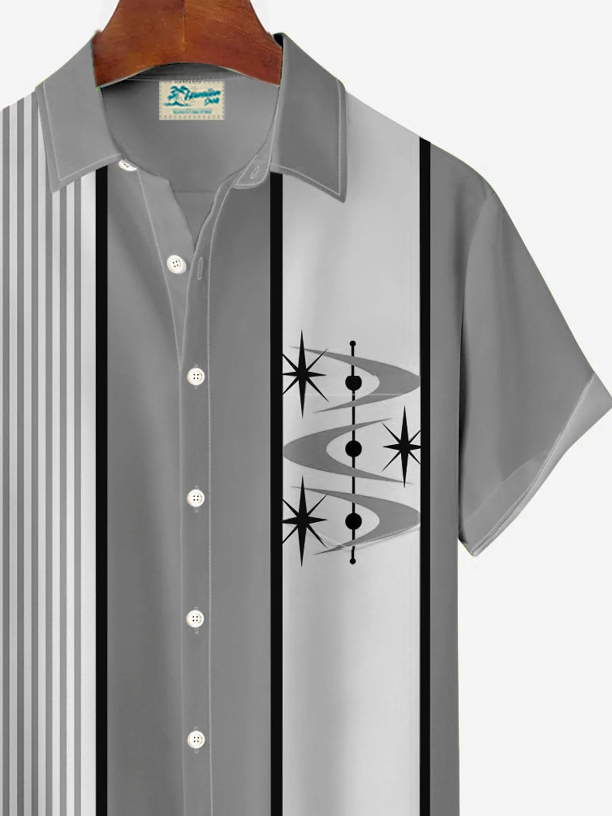 Alohadaddy Retro Bowling Geometric 3D Print Men's Button Pocket Short Sleeve Shirt Big & Tall