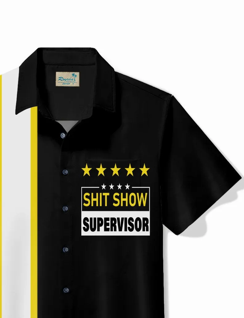 Alohadaddy Retro Bowling Men's Hawaiian Shirt Letter Pentagram Print Pocket Camping Shirt