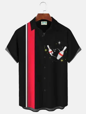 Alohadaddy Retro Bowling Printed Men's Button Pocket Shirt