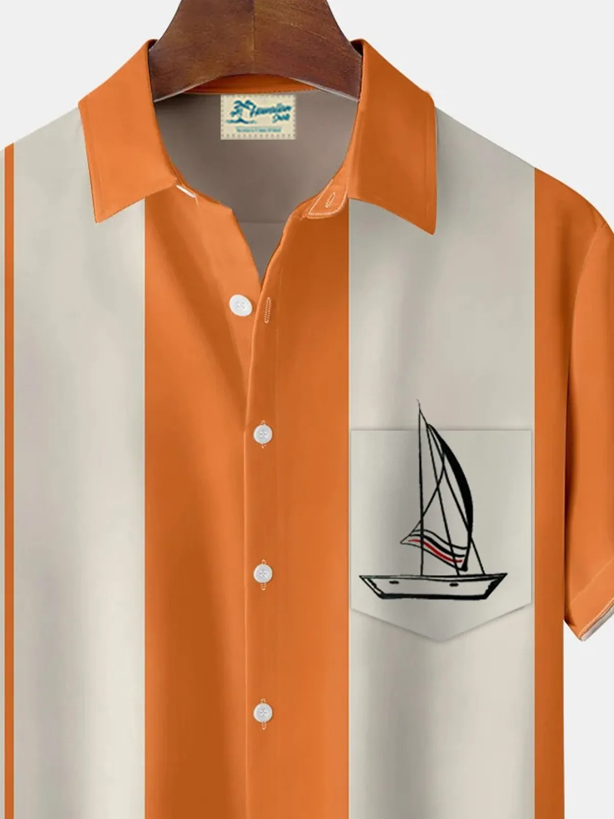 Alohadaddy Retro Bowling Sail Stripe 3D Print Men's Button Pocket Short Sleeve Shirt Big & Tall