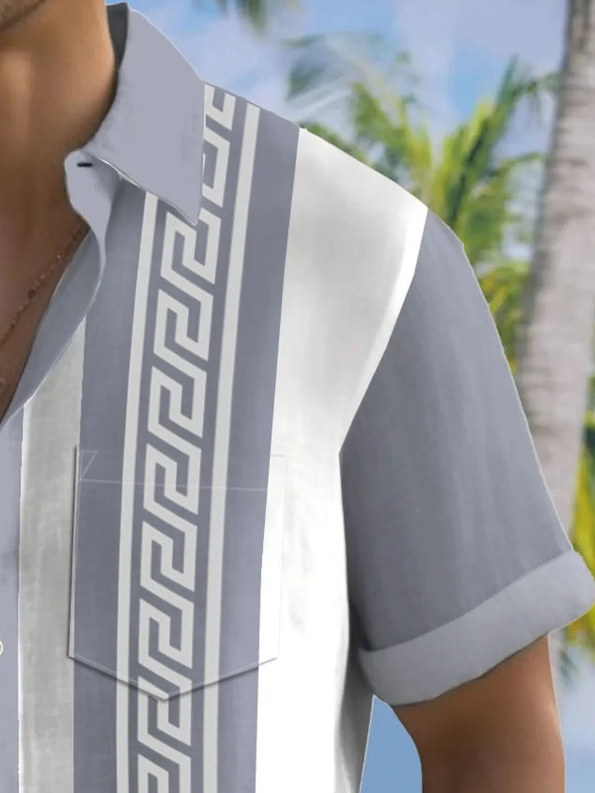 Alohadaddy Retro Geometric Graphics Baroque Palace Style Contrast Color 3D Print Men's Button Pocket Short Sleeve Shirt Big & Tall