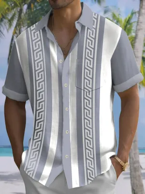 Alohadaddy Retro Geometric Graphics Baroque Palace Style Contrast Color 3D Print Men's Button Pocket Short Sleeve Shirt Big & Tall
