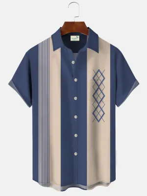 Alohadaddy Summer 3D Geometric Pattern Stripes Buttons Pockets Casual Commuter Men's Short Sleeve Shirt