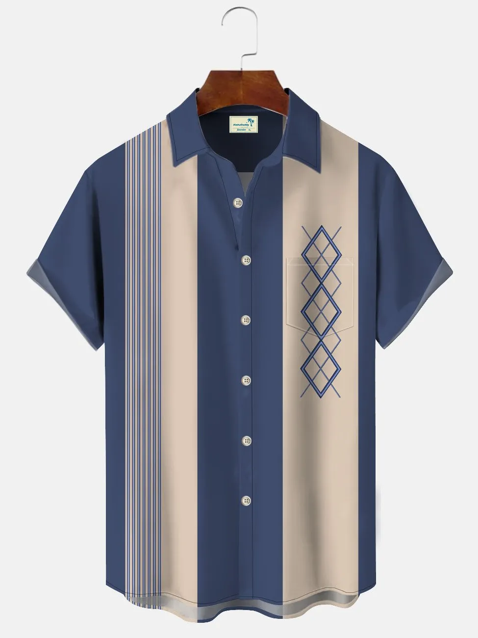 Alohadaddy Summer 3D Geometric Pattern Stripes Buttons Pockets Casual Commuter Men's Short Sleeve Shirt