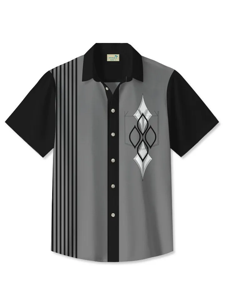 Alohadaddy Summer Ethnic Style Geometric Pattern Pocket Button Casual Vacation Men's 50s Vintage Bowling Shirt Short Sleeve Shirt