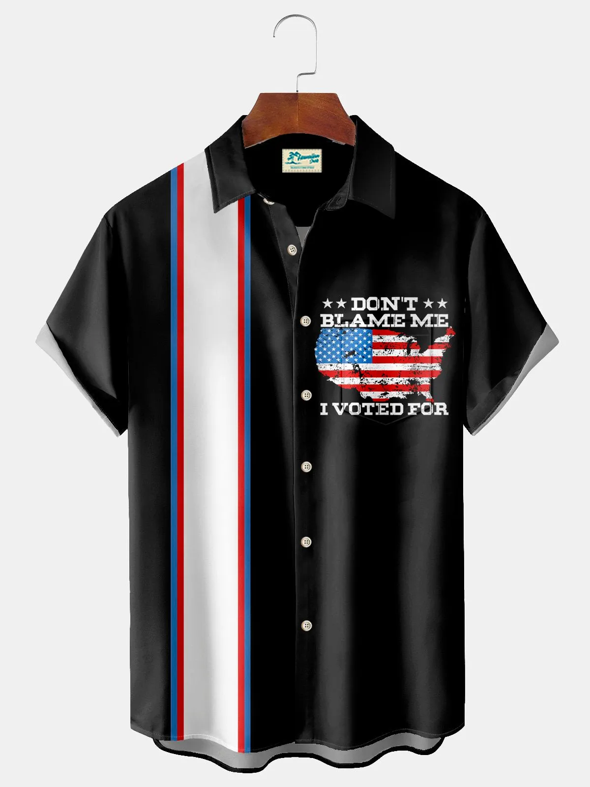 Alohadaddy Vintage Bowling 2024 Pennsylvania Rally Lettering Flag Print Chest Pocket USA Patriotic Shirt Big Tall