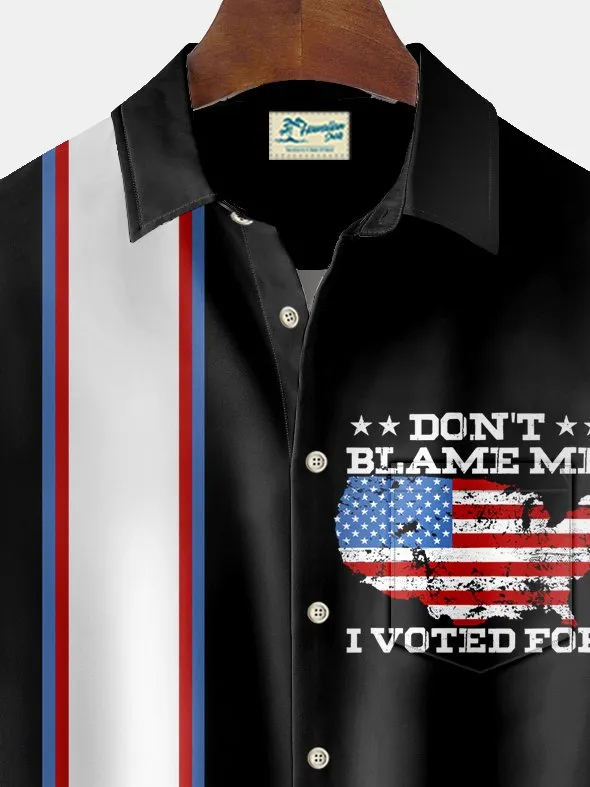 Alohadaddy Vintage Bowling 2024 Pennsylvania Rally Lettering Flag Print Chest Pocket USA Patriotic Shirt Big Tall