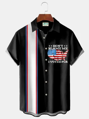 Alohadaddy Vintage Bowling 2024 Pennsylvania Rally Lettering Flag Print Chest Pocket USA Patriotic Shirt Big Tall