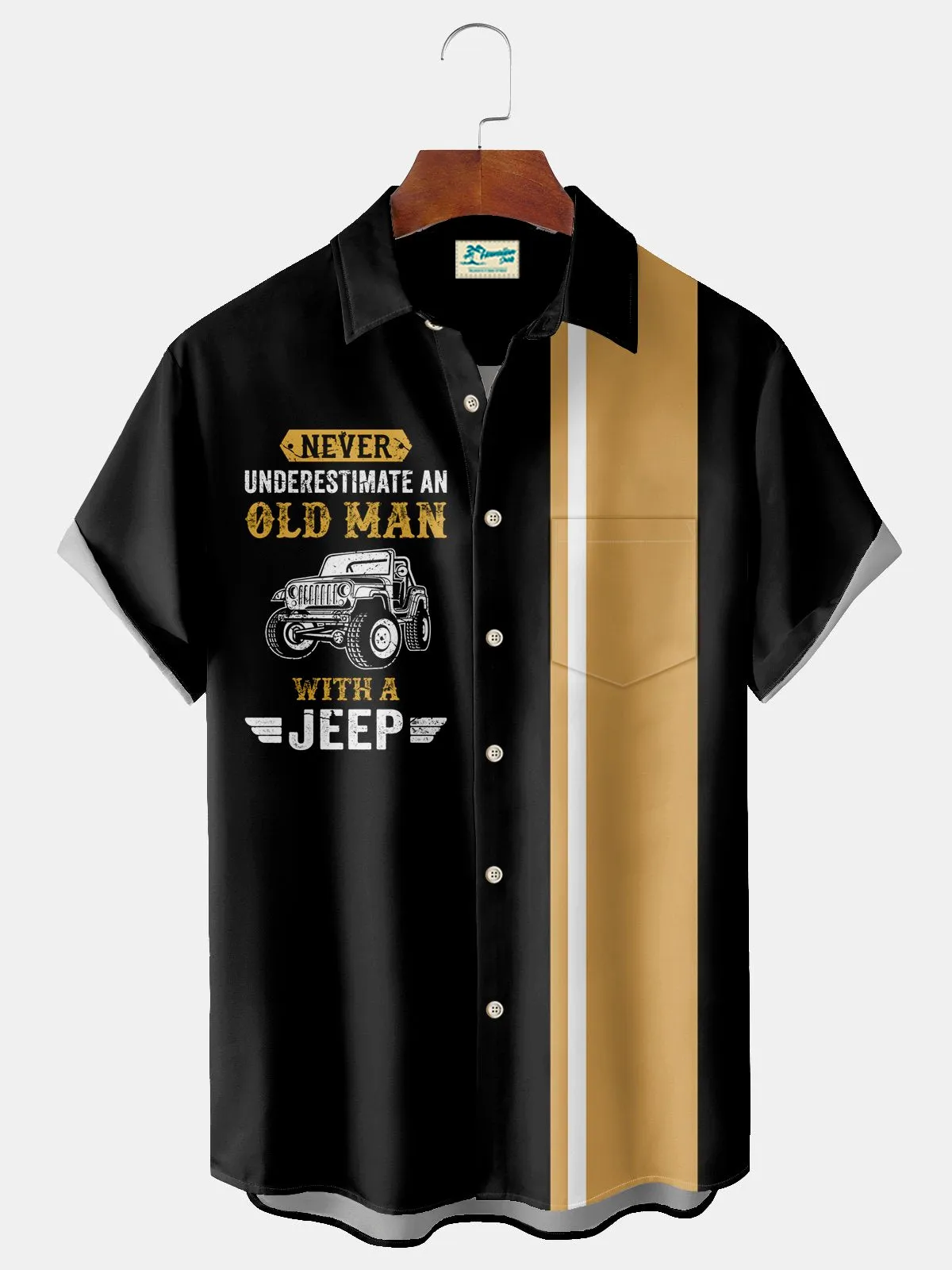 Alohadaddy Vintage Bowling Car Print Men's Chest Pocket Stretch Shirt Big Tall