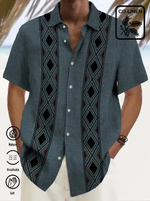 Alohadaddy Vintage Bowling Geometric Stripe Print Men's Chest Pocket Stretch Hawaiian Shirt
