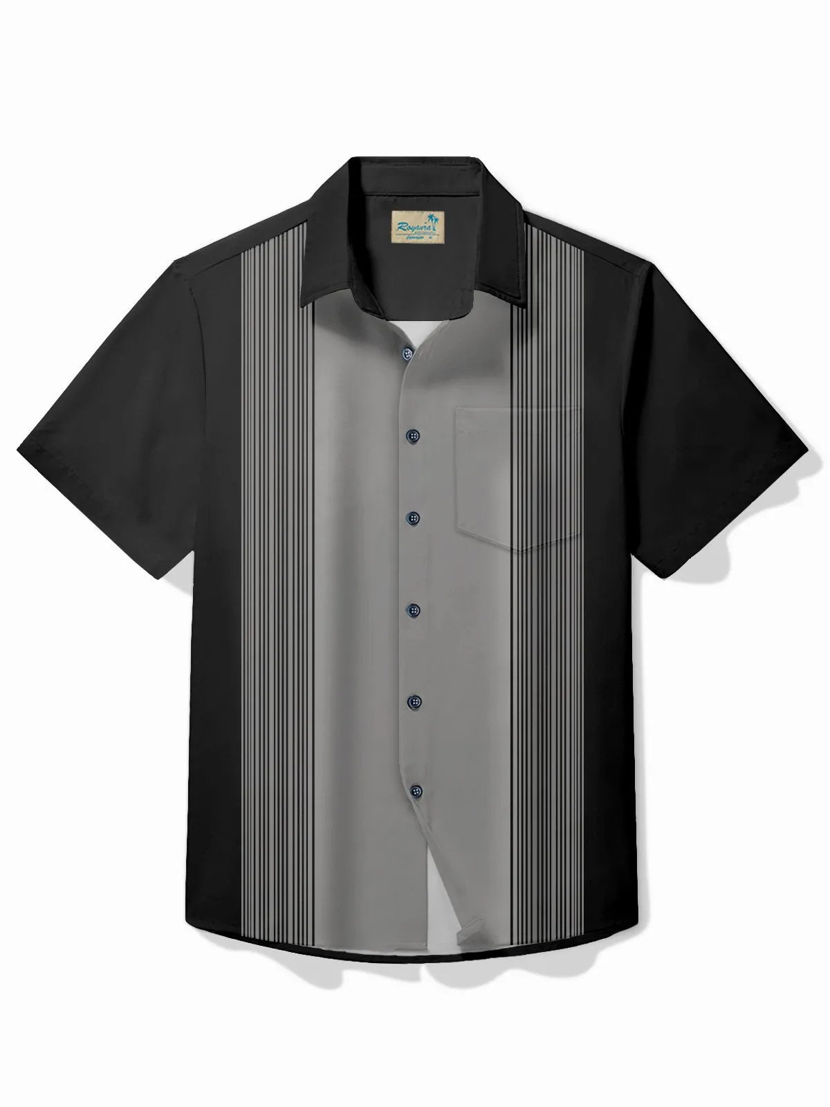 Alohadaddy Vintage Bowling Line Print Chest Pocket Shirt Plus Size Men's Shirt Big Tall