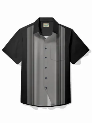 Alohadaddy Vintage Bowling Line Print Chest Pocket Shirt Plus Size Men's Shirt Big Tall