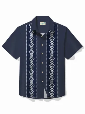Alohadaddy Vintage Bowling Men's Hawaiian Shirt Guayabera Print Pocket Camping Shirt