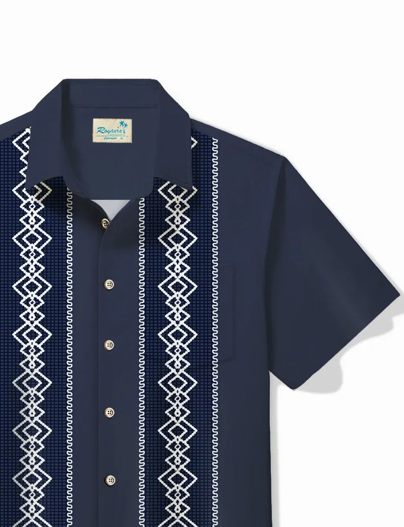 Alohadaddy Vintage Bowling Men's Hawaiian Shirt Guayabera Print Pocket Camping Shirt