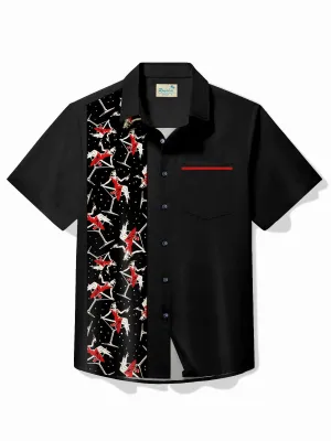 Alohadaddy Vintage Bowling  Pin Up Girl Printed Chest Pocket Shirt Large Size Men's Shirt